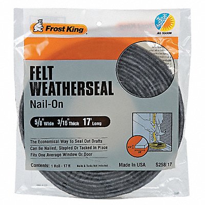 FROST KING S25817H Weatherseal 17 ft Grey Felt
