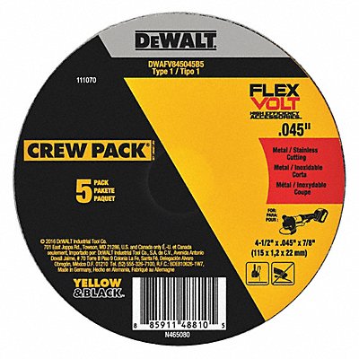 DEWALT DWAFV845045B5 Abrasive Cut Off Wheel Type 1 PK5
