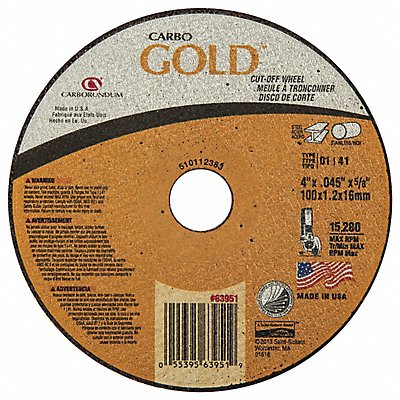 GRAINGER 66252850584 Abrasive Cut Off Wheel 4 dia.
