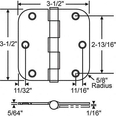 GRAINGER 56262SNK Butt Hinge Steel Satin Nickel PR
