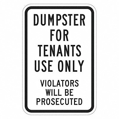LYLE T11687HI12x18 Reflective Dumpster Sign 18x12in Alumin