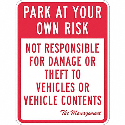 LYLE T11066DG18x24 Parking Lot Damage Advisory Sign 24 x18