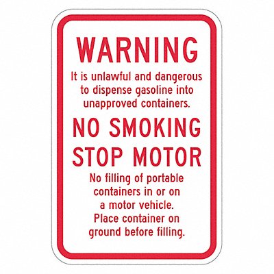 LYLE T11416HI12x18 Reflective Gasoline Warn Sign 18x12in Alum