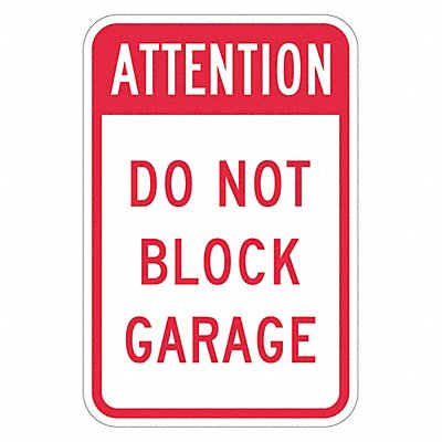 LYLE T11632HI12x18 Garage No Parking Sign 18 x 12