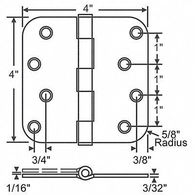 GRAINGER 56179SNK Butt Hinge Steel 125.0 lb Load Cap. PR