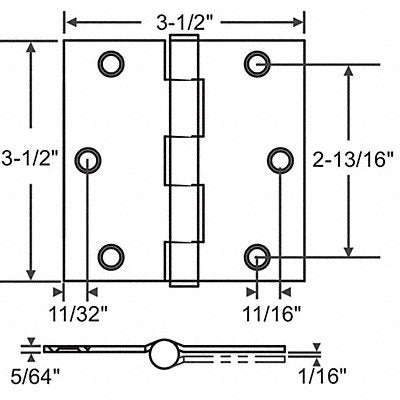 GRAINGER 56263SNK Butt Hinge Steel 100.0 lb Load Cap. PR