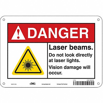 CONDOR 451R55 Laser Warning Sign 7 in x 10 in Aluminum