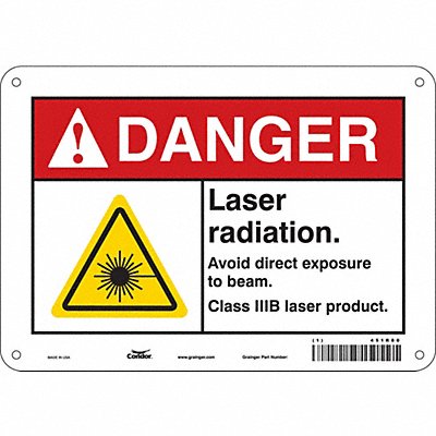 CONDOR 451R80 Laser Warning Sign 7 in x 10 in Aluminum