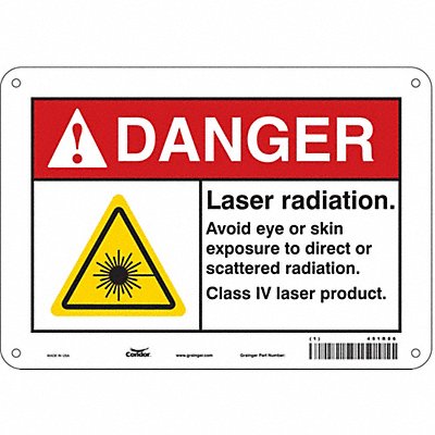 CONDOR 451R86 Laser Warning Sign 7 in x 10 in Aluminum