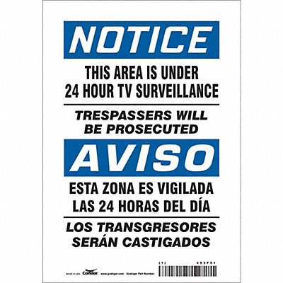 CONDOR 453P51 Safety Sign 10 in x 7 in Vinyl