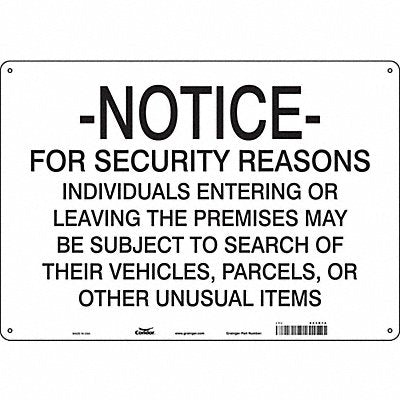 CONDOR 453R14 Safety Sign 14 in x 20 in Aluminum