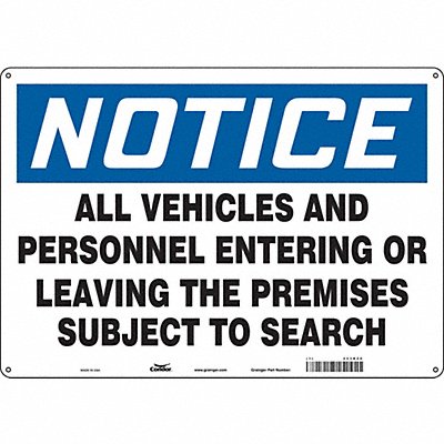 CONDOR 453R20 Safety Sign 14 in x 20 in Aluminum