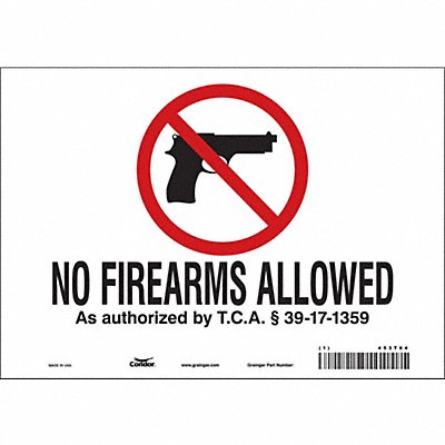 CONDOR 453T64 Safety Sign 7 in x 10 in Vinyl