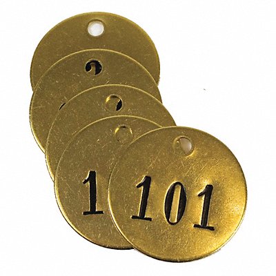 GRAINGER 40027 Numbered Tag Brass 1 1/2in H PK25