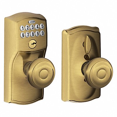 SCHLAGE RESIDENTIAL FE595CAM609GEO Push Button Lockset Knob Antique Brass