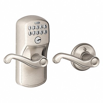 SCHLAGE RESIDENTIAL FE575PLY619FLA Electronic Lock Lever Satin Nickel