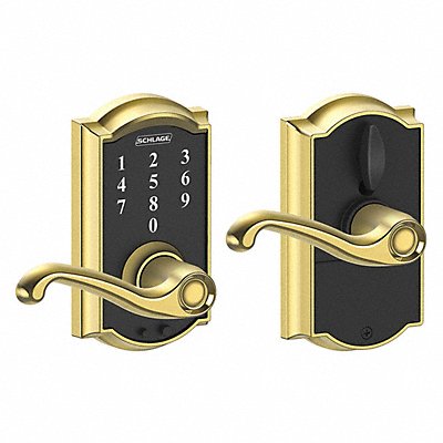 SCHLAGE RESIDENTIAL FE695CAM605FLA Electronic Lock Lever Bright Brass