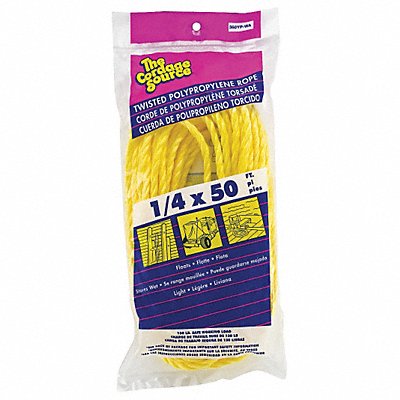 GRAINGER 360YPWA Gen. Purpose Utility Rope 1/4 Dia.x50 L