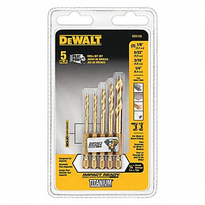 DEWALT DD5155 Impact Drill Bit Set HSS Titanium 5 Pc.