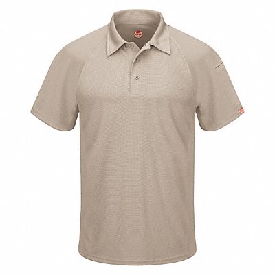 RED KAP SK92TNSSL Short Sleeve Polo L Tan Button 5 oz.