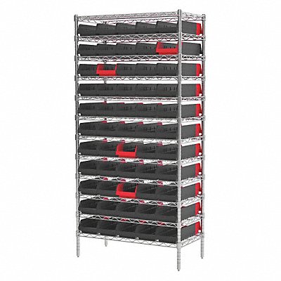 AKRO-MILS AWS183636468BK K6934 Bin Shelving 18x74x36in Black Red