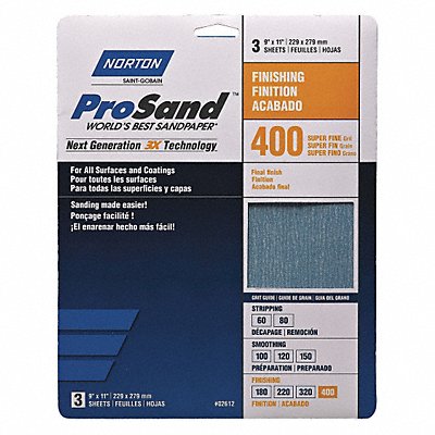 NORTON 7660768156 Sandpaper Sheet 11 in L 9 in W PK3