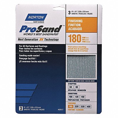 NORTON 7660768168 Sandpaper Sheet 11 in L 9 in W PK20