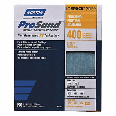 NORTON 7660768165 Sandpaper Sheet 11 in L 9 in W PK20