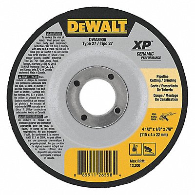 DEWALT DWA8906 Cut Off Grinding Wheel 7/8 CN Unthreaded Hole