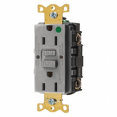 HUBBELL GFR82GRY GFCI Receptacle 15A 125VAC 5-15R Grey