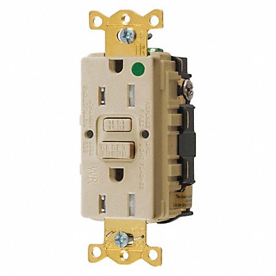HUBBELL GFTWRST82I Recept Ivory 15 A GFCI 2P3W Bk Sd 1PK