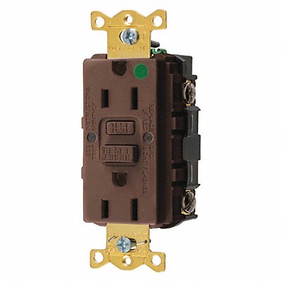 HUBBELL GFR82 Recept Brown 15 A GFCI 2P3W Bk Sd 1PK