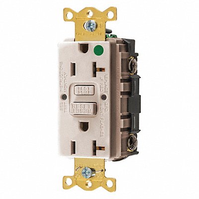 HUBBELL GFRST83LA Receptacle Light Almond 20 A GFCI 2P3W Bk Sd 1PK