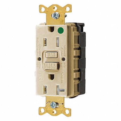 HUBBELL GFTWRST82SNAPI Receptacle Ivory 15 A GFCI 2P3W Back 1PK