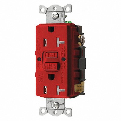 HUBBELL GFTWRST20R Recept Red 20 A GFCI 2P3W Back Side 1PK