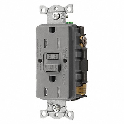 HUBBELL GFTRST15GY Recept Grey 15 A GFCI 2P3W Bk Sd 1PK
