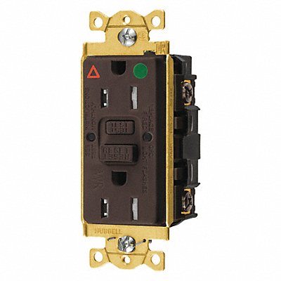 HUBBELL GFTWRST82IG Receptacle Brown 15 A GFCI 2P3W Bk Sd 1PK