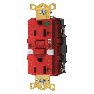 HUBBELL GFTRST83RNL Receptacle Red 20 A GFCI 2P3W Back Side 1PK