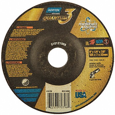 NORTON 66253370796 Depressed Grinding Wheel 7/8 CN Unthreaded Hole