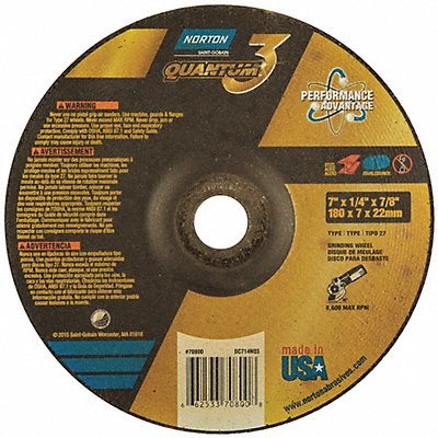 NORTON 66253370800 Depressed Grinding Wheel 7/8 CN Unthreaded Hole