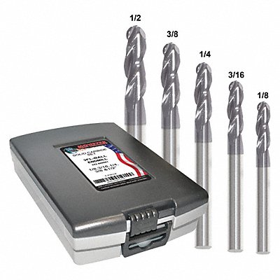 GRAINGER 222888882 End Mill Set 5 pc Ball Nose Carbide