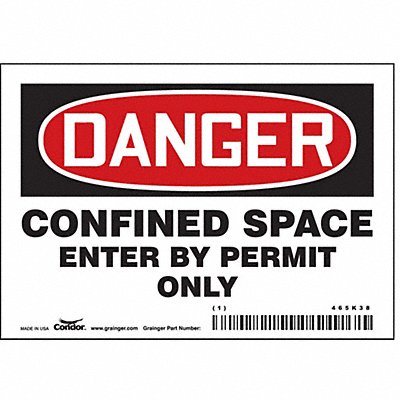CONDOR 465K38 Safety Sign 3 1/2 inx5 in Vinyl