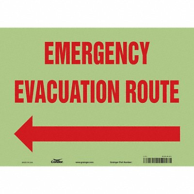 CONDOR 465P93 J9664 Safety Sign 10 in x 14 in Glow Vinyl