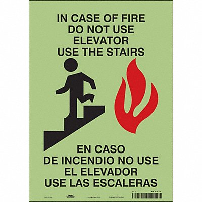 CONDOR 467U37 J9271 Safety Sign 14 in x 10 in Glow Vinyl
