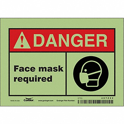 CONDOR 467Z22 Safety Sign 5 in x 7 in Glow Vinyl