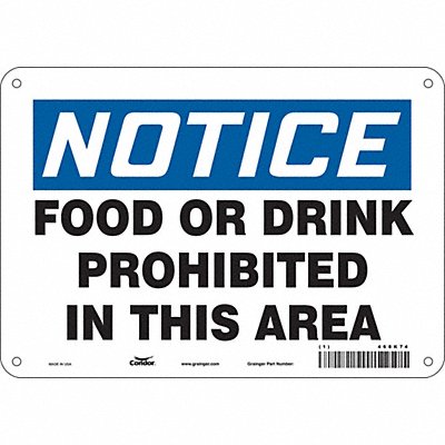 CONDOR 468K74 Safety Sign 7 in x 10 in Polyethylene