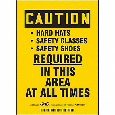 CONDOR 468N41 Safety Sign 7 inx5 in Vinyl