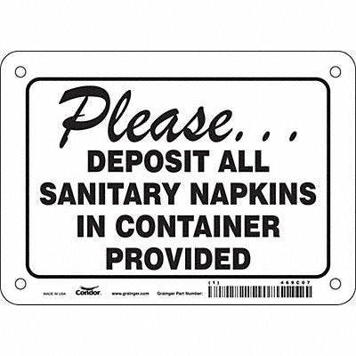 CONDOR 469C07 Safety Sign 5 in x 7 in Polyethylene