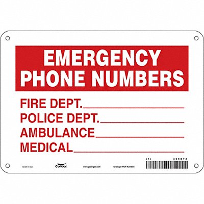 CONDOR 469D72 Safety Sign 7 in x 10 in Polyethylene