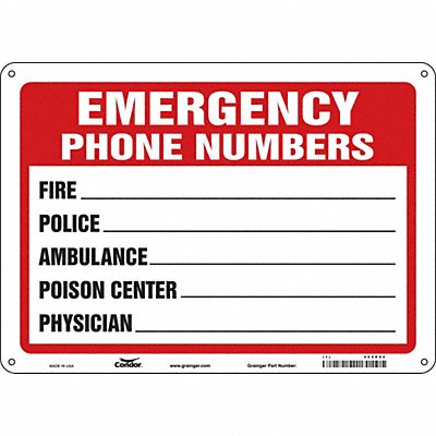 CONDOR 469D82 J9297 Safety Sign 10 in x 14 in Aluminum